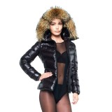 Puffer Jacket with Fur Hood “IceBlack“