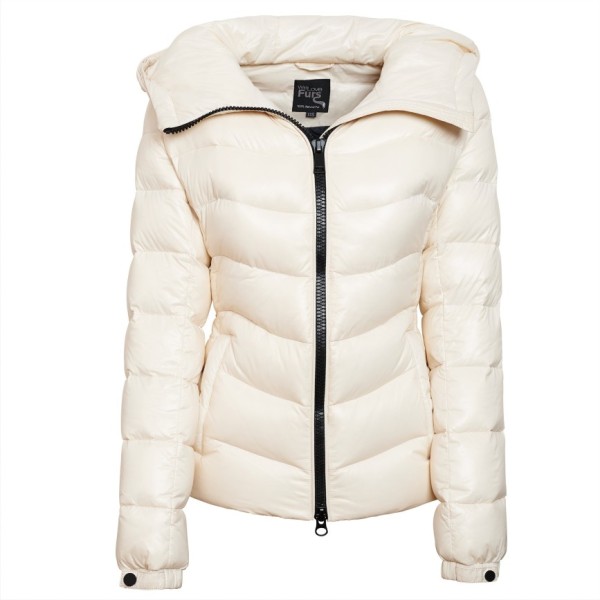 Fur Hooded Puffer Jacket in cream white | WeLoveFurs.com Size M / 38