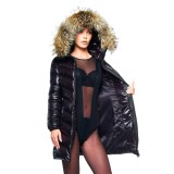Puffer Coat with XXL Fur Hood “Ice Black”