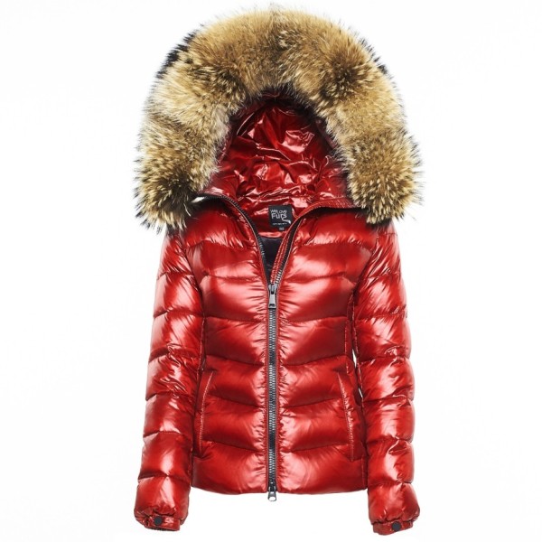 Finnraccoon winterjacket We Love Furs Puffer Jacket with Fur Hood „IceRed“ Finnraccoon