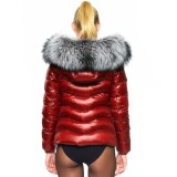 greyfur warm We Love Furs Puffer Jacket with Fur Hood „IceRed“ black Finnraccoon Silverfox
