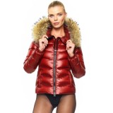 warm We Love Furs Puffer Jacket with Fur Hood „IceRed“ natural