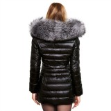Silverfox We Love Furs Long fur hooded down jacket, „Majestic Black“ silvergrey