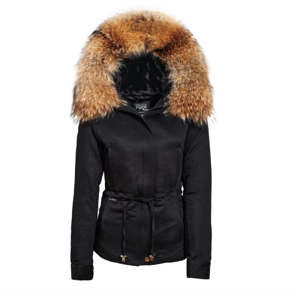 winter warme schwarze Jacke mit Echtpelz XXL Kragen „Petite“
