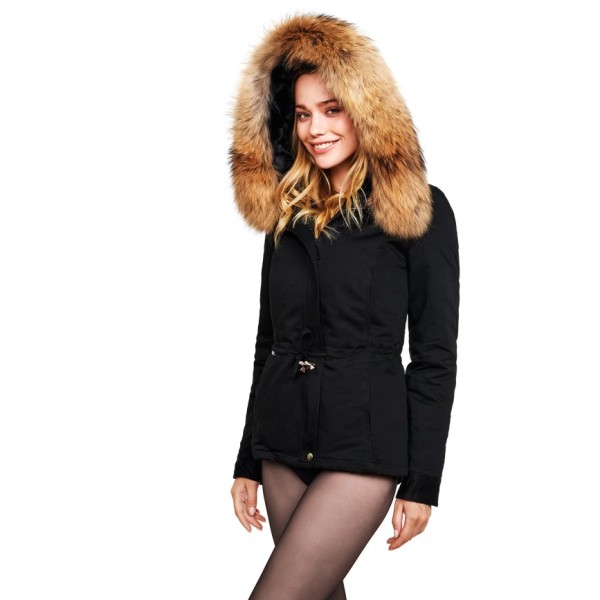 schwarzer Mantel mit Echtpelz XXL Kragen „Petite“ We Love Furs