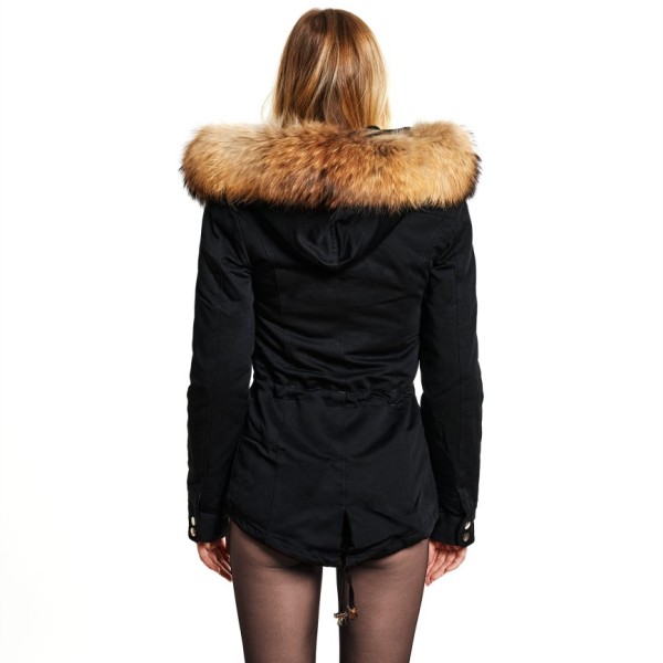 schwarze Jacke mit Echtpelz XXL Kragen „Petite“ We Love Furs