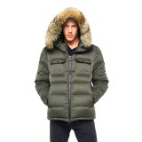 Mens fur hooded jacket “Mayor” in dark green