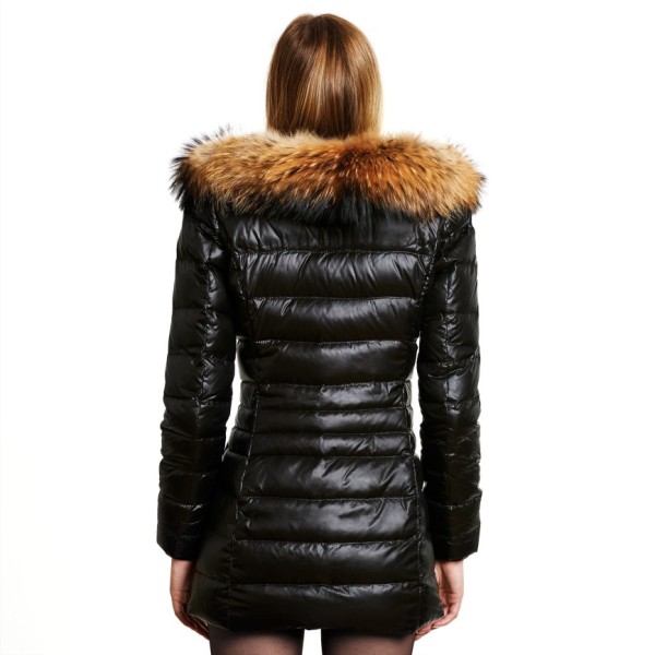 Fur Hooded Down Jacket in black color | WeLoveFurs.com Size L / 38-40