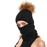 2IN1 fur ball hat with face cover