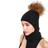 black fur ball hat with face cover We Love Furs