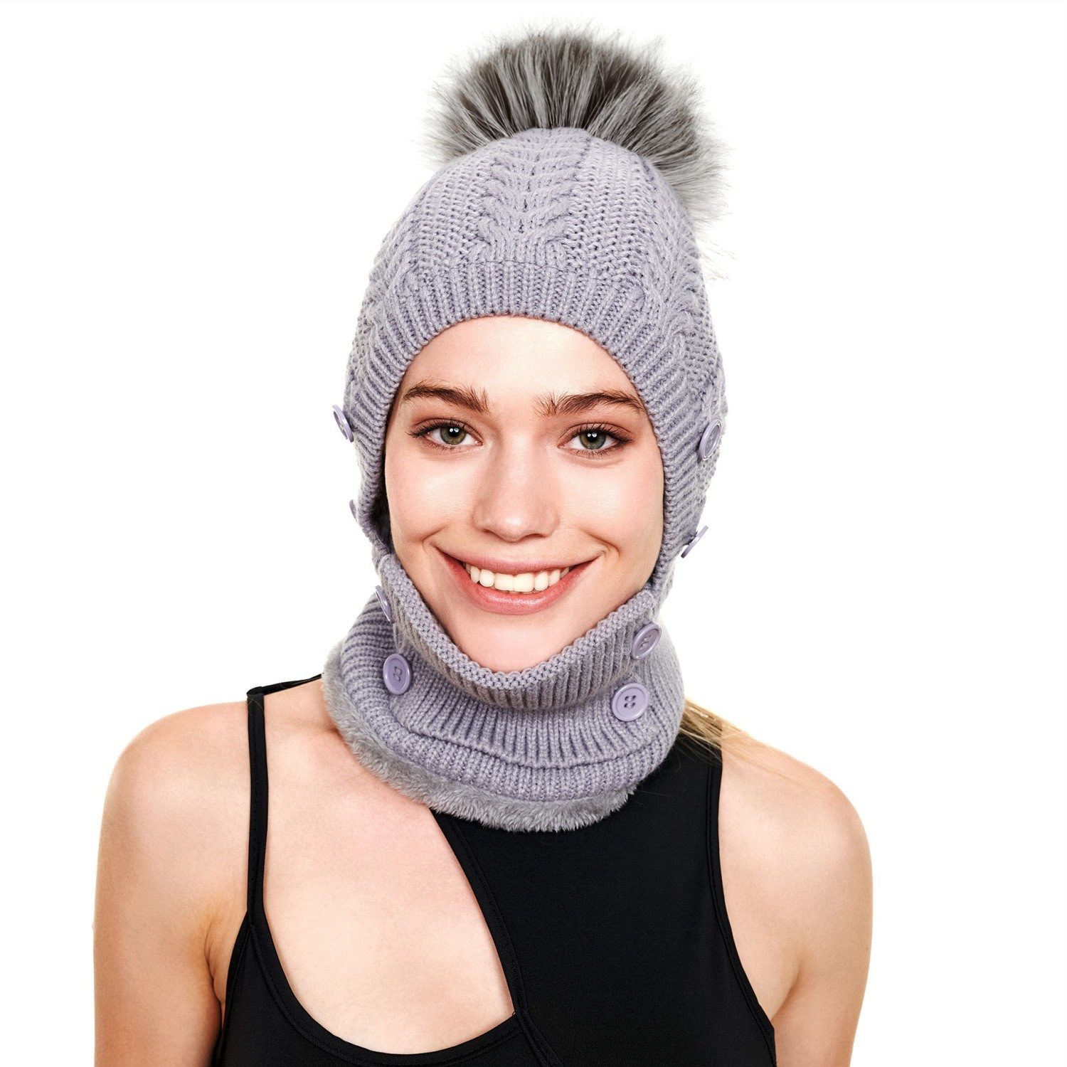 2IN1 fur bobble hat with face cover