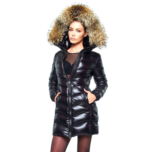 Woman Down Coat Down jacket winter jacket with Fur Hood black