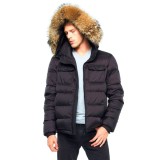Black Mens Winter Jacket XXL Fur Furhood Realfur Downjacket