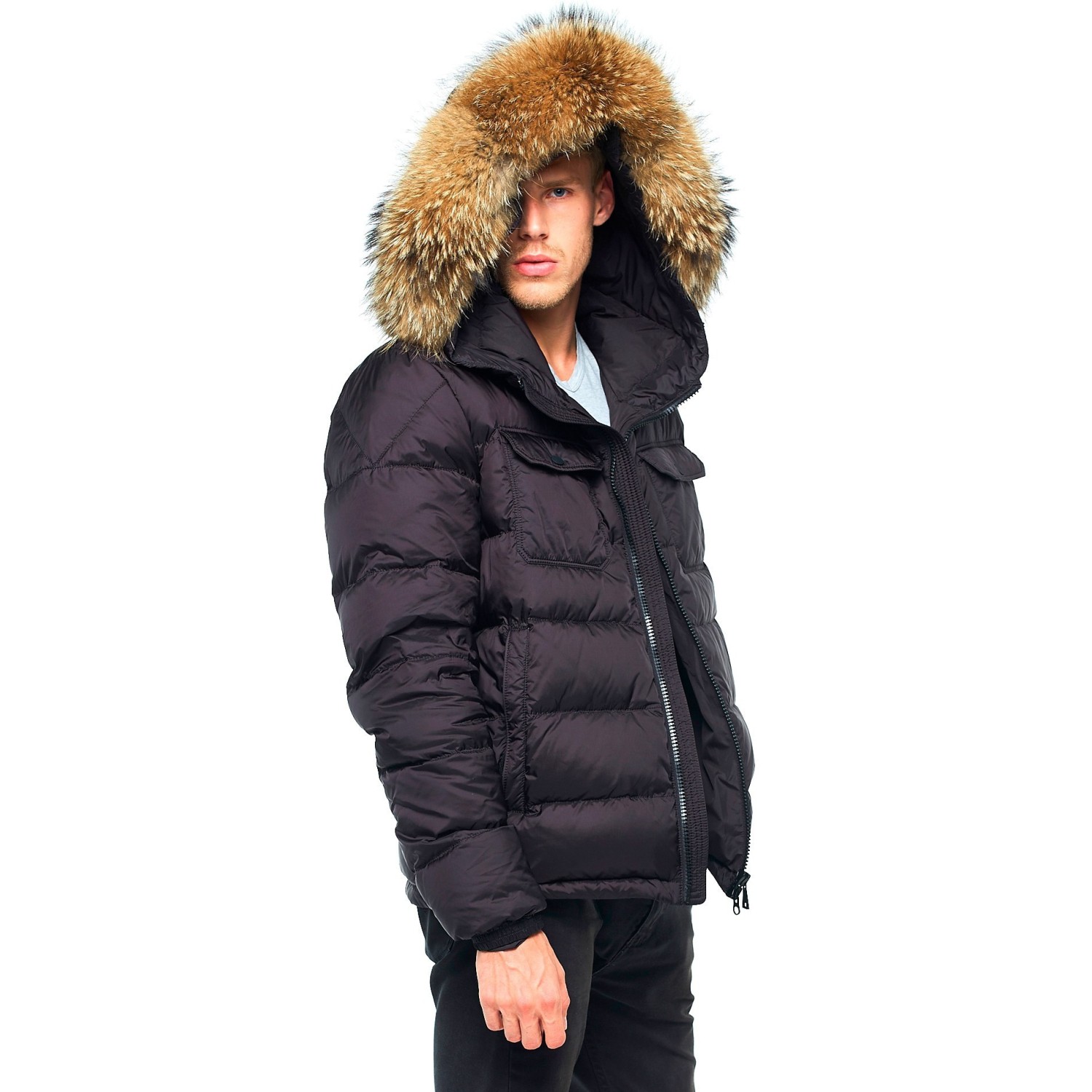 Mens Winter Jacket Furhood Realfur Downjacket