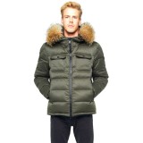 Mens Winter Jacket Furhood Realfur Armystyle Armygreen Downjacket