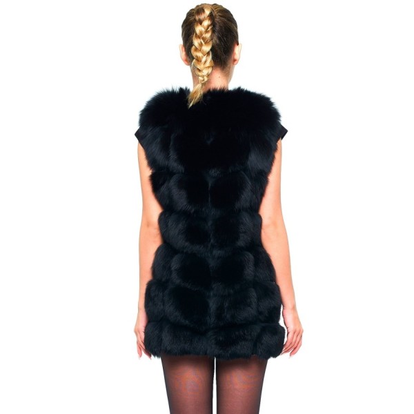 Woman black Gilet Real Fur Vest Winterjacket black long