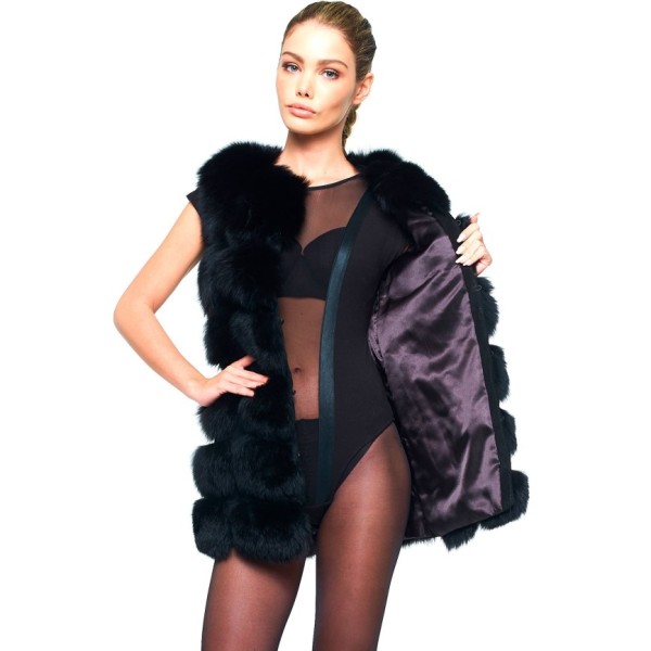 Woman Real Fur Vest Wintercoat black long warm