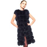 Ladies Real Fur Vest Wintercoat black long Foxfur
