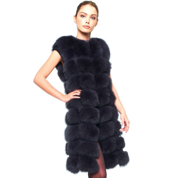 Woman Real Fur Vest Wintercoat black long