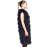 Woman Real Fox Fur Vest Wintercoat black long Winterjacket