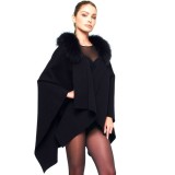 Cape Winterjacket Poncho Wintercoat black Fur