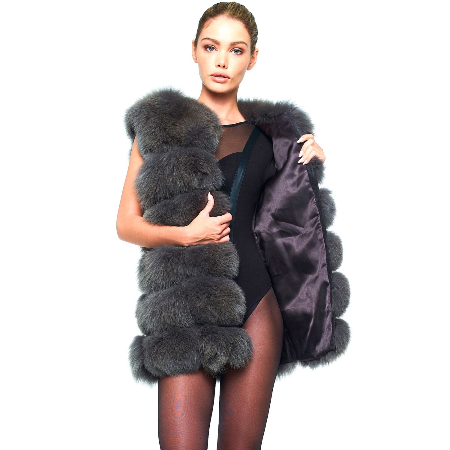 Fox Fur Gilet ‘‘Vogue“ in grey and dark grey