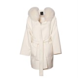 Woolcoat with fur hood "JULES", Wintercoat, cosy, white, Kimono, Cardigan, Longcoat