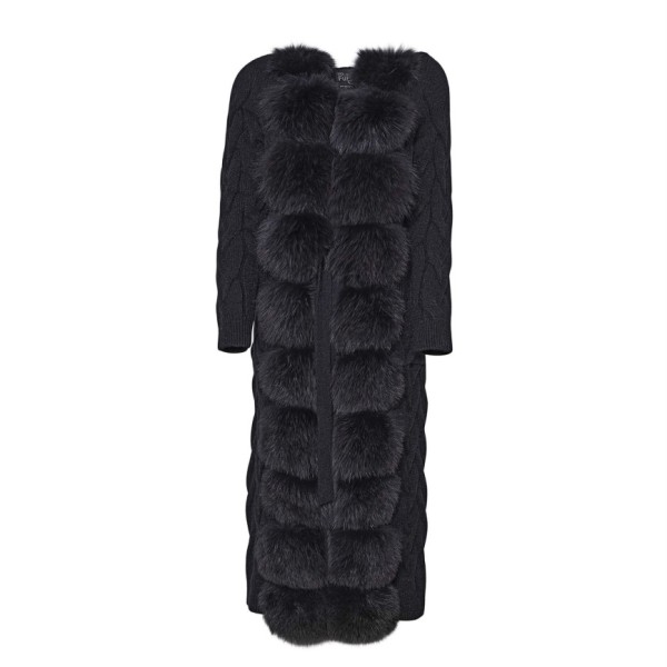 Coat with Fur, Ladies, Real Fur, Fur Collar, Fur Trim, Fur, black