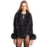 Jacket with Fur Cuffs, Ladies, vest, Fur Collar, cardigan,cozy,Fur,black