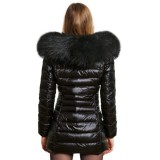 Long down jacket with faux fur „Majestic Black“