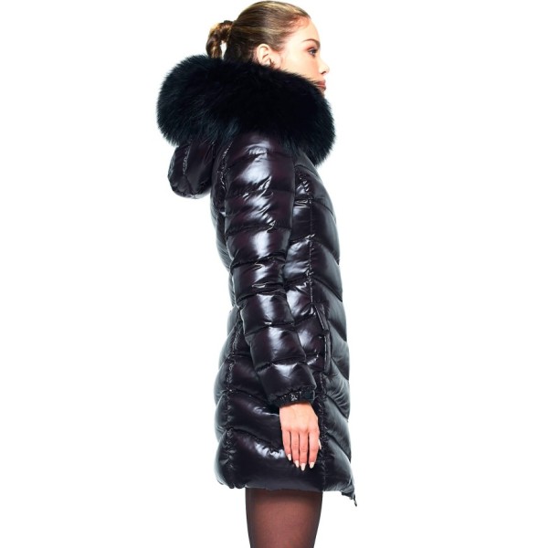 Ladies jacket with faux fur collar black
