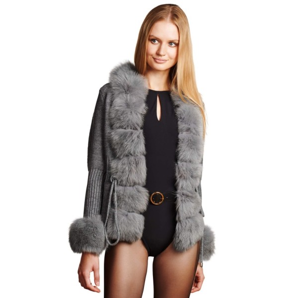 Wool jacket with fur grey