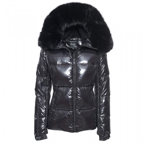 Puffer jacket with fake fur collar black