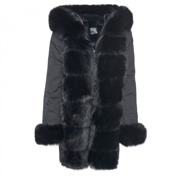 Coat with fur hood black