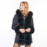 Ladies coat with real fur black