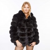 fox fur jacket black