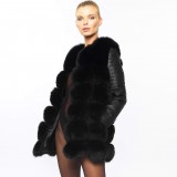 Black Fur Jacket with leather sleeves “Vogue”