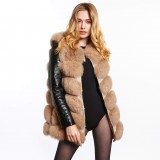 Fur jacket with leather sleeves