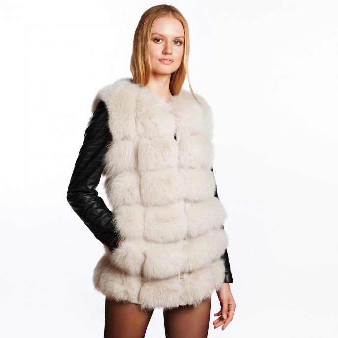 Fur jacket with leather sleeves