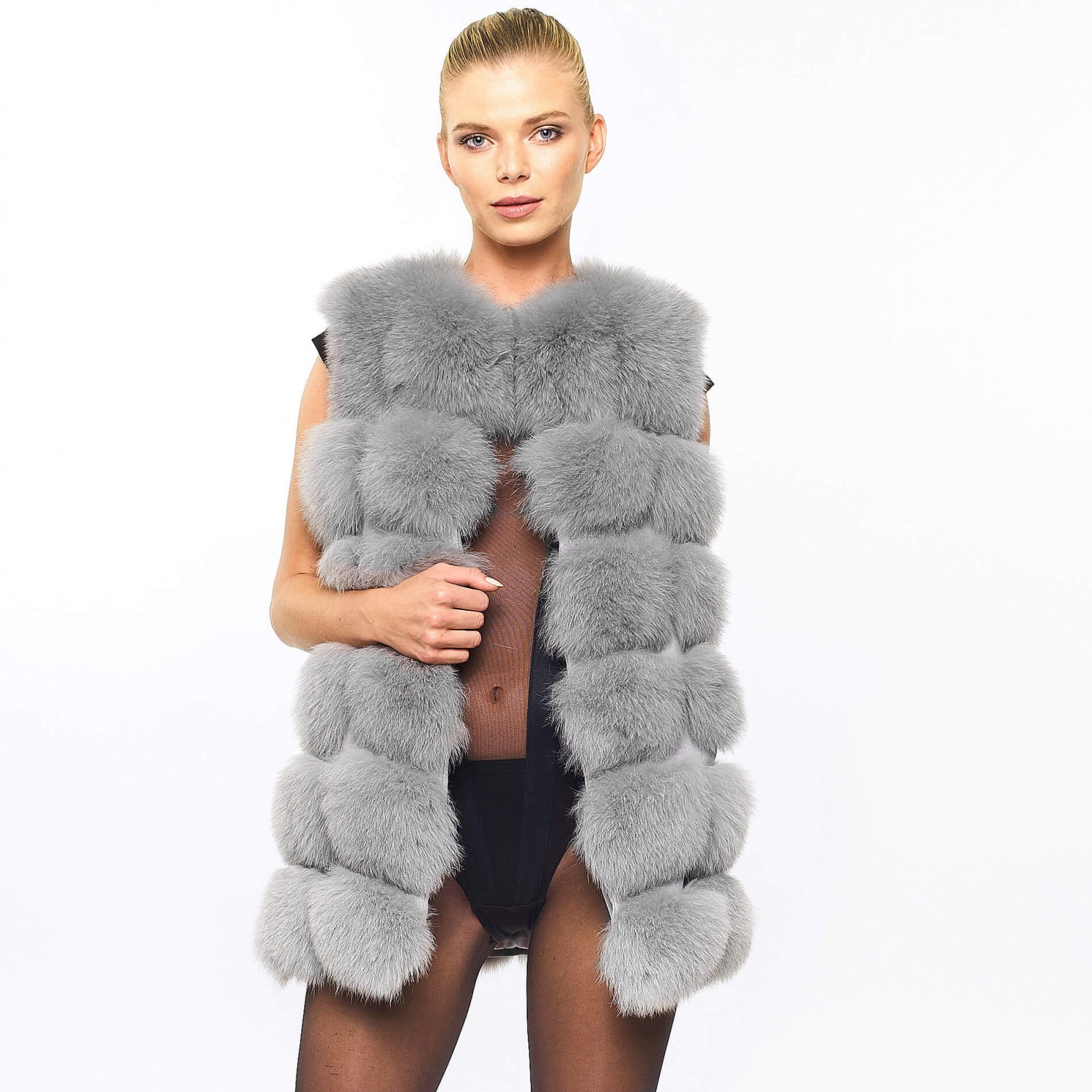 real fur jacket with leather sleeves