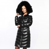 Puffer coat with fur hood black