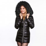 fur hooded down jacket black