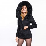 Parka jacket with fake fur black