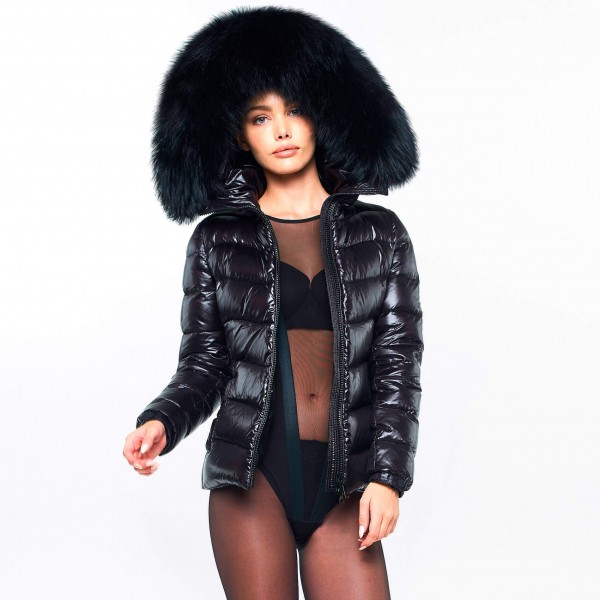 Puffer jacket with fake fur black