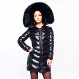 Puffercoat with fake fur black