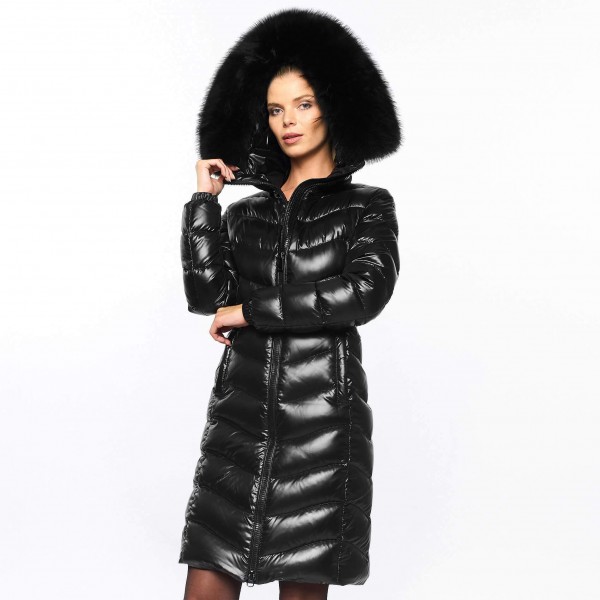 Puffer coat with fur black
