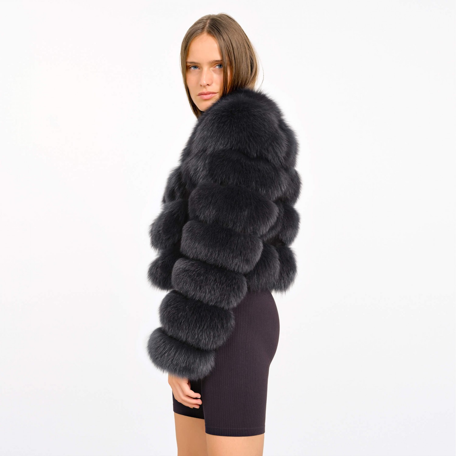 Cropped black fur jacket