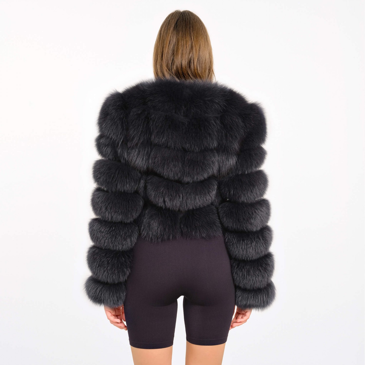 Cropped black fur jacket