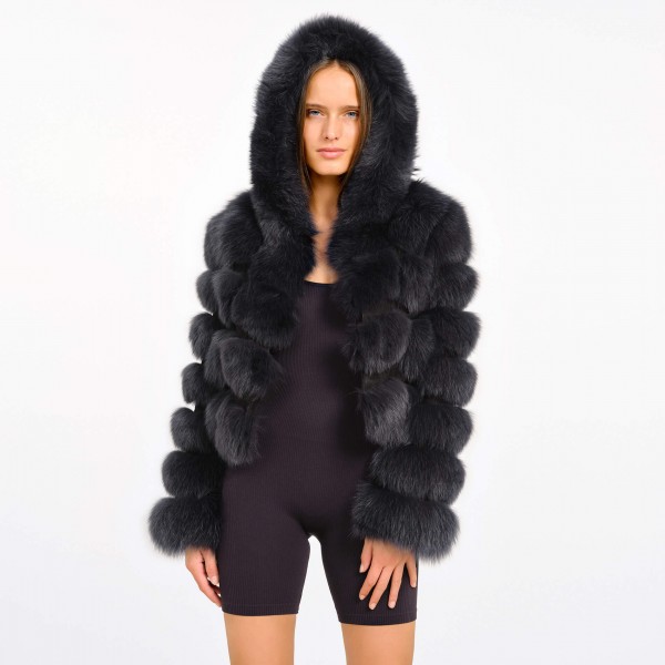 cropped fur jacket black