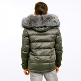 green downjacket for men with fur collar